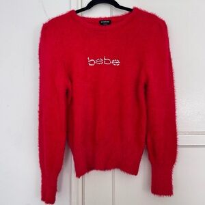Bebe Red Fuzzy Sweater Y2K